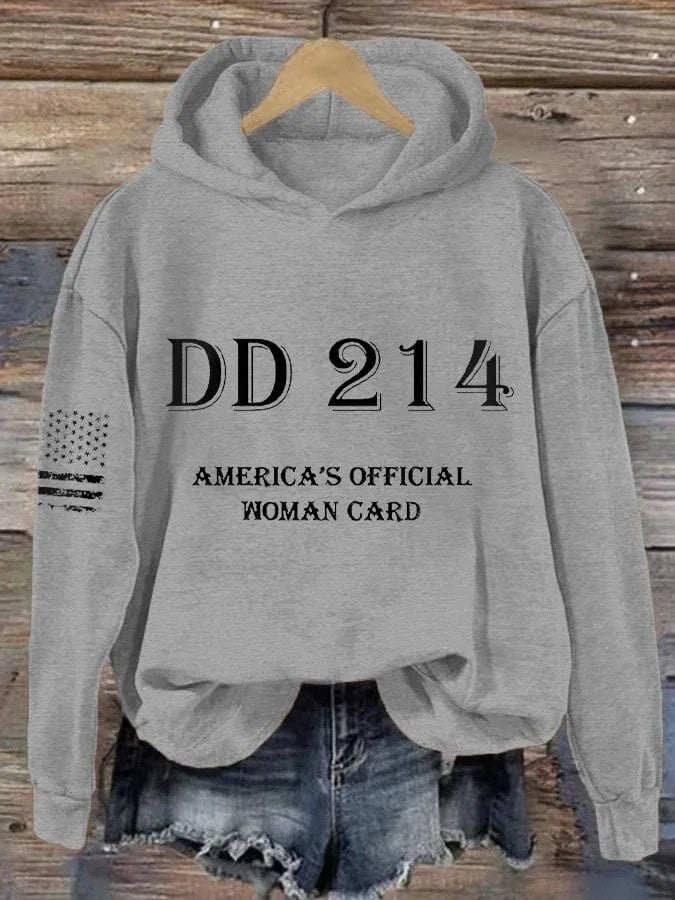 Women's DD214 America Official Woman Card Print Hoodie