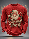 Herren-Langarmshirt mit Weihnachtsmann-Print und Waffelstruktur