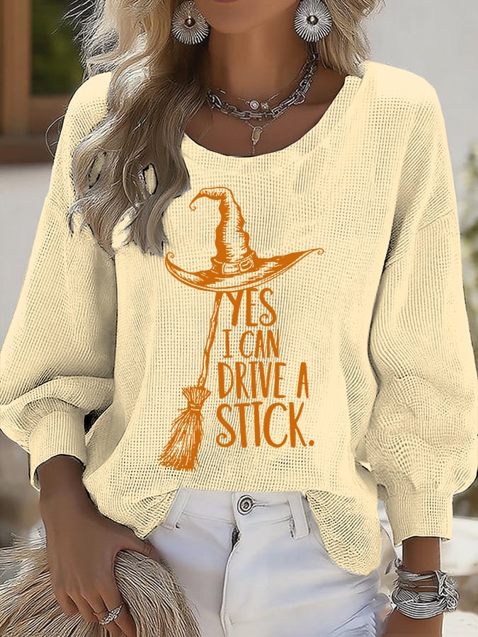 Women's Yes I Can Drive A Stick Print Round Neck T-shirt