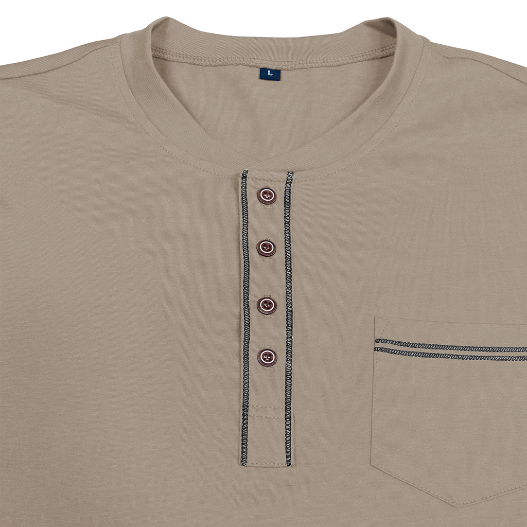 Men's Henry Pocket Long-Sleeve Color-Blocked T-Shirt