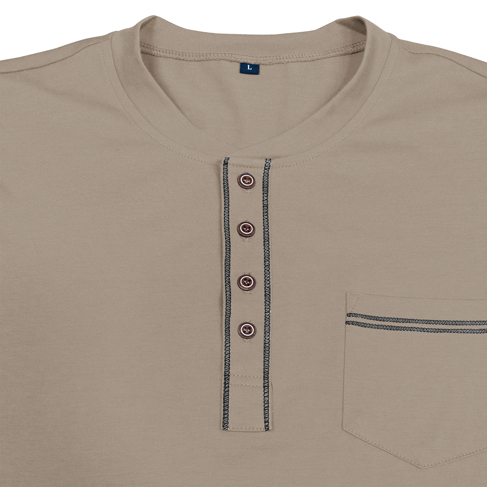 Men's Henry Pocket Long-Sleeve Color-Blocked T-Shirt