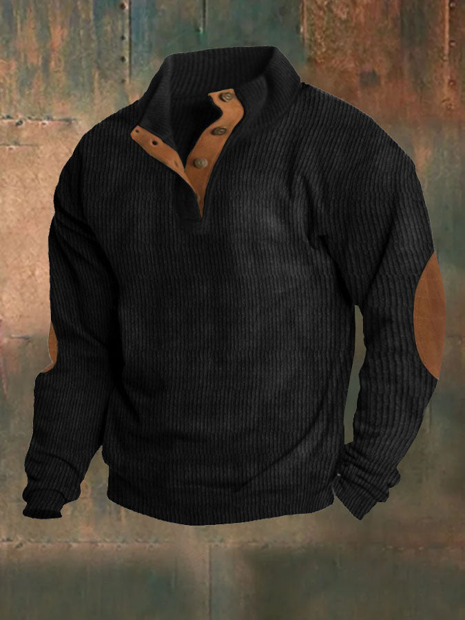 Men's Vintage Corduroy Button  Plush Sweatshirt