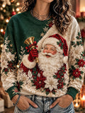 Damen-Langarmtop mit Weihnachtsmuster, Rundhalsausschnitt.