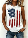 Women's Retro Flag Print Crew Neck Tank Top