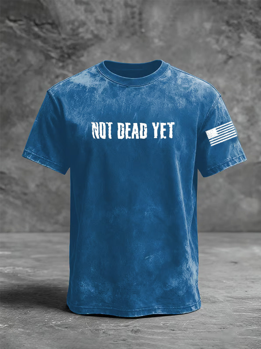 Not Dead Yet Pattern Washed Distressed Crew Neck 100% Cototon T-Shirt