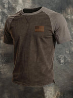 Men's Retro Distressed Patriotic Color-Block Short-Sleeve Shirt
