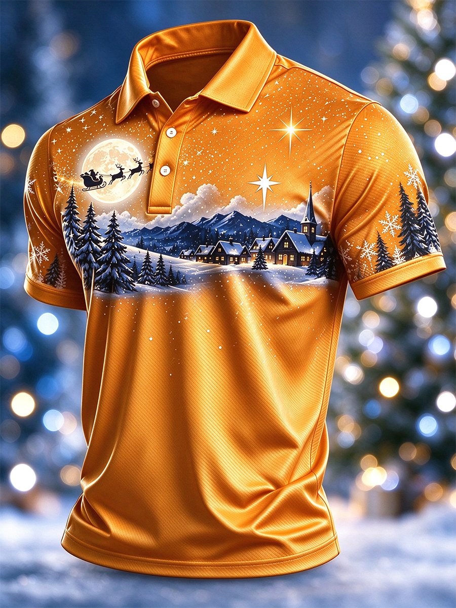 Lässiges Herren-Weihnachts-Polohemd mit kurzen Ärmeln