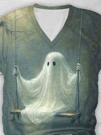 Women's Casual Ghost Art Print Short Sleeve T-Shirt