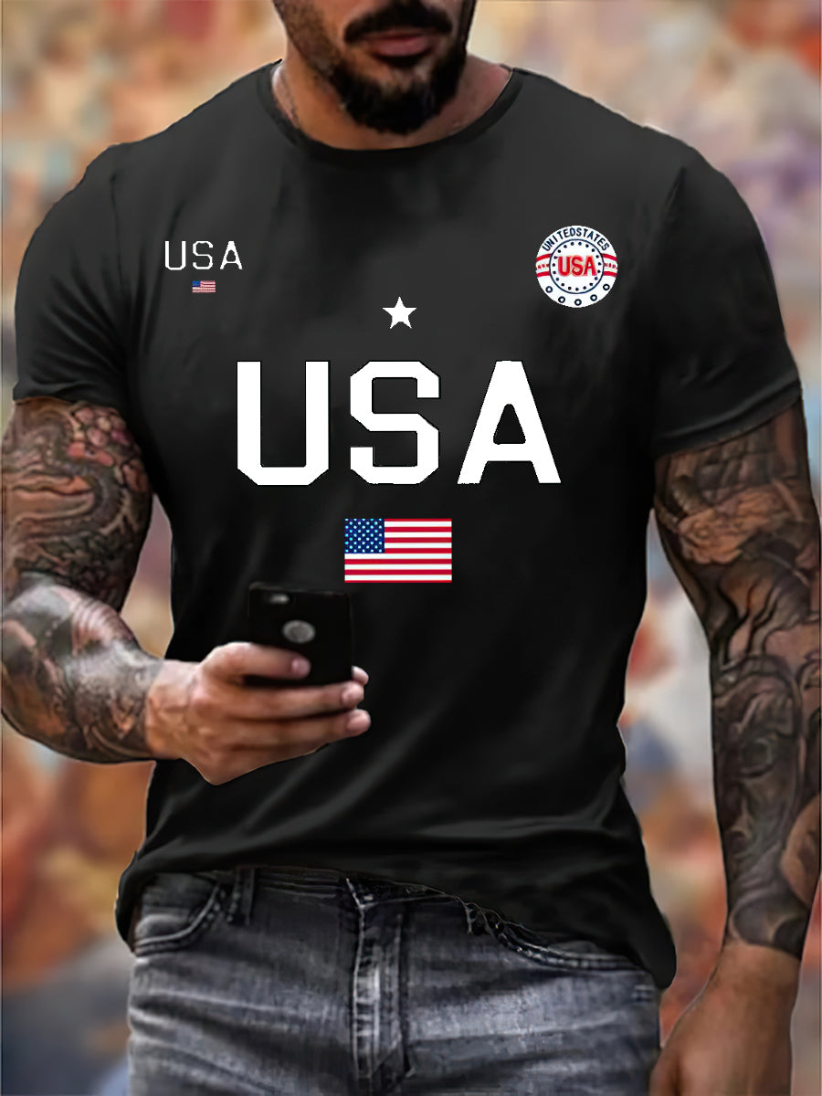 Men's USA Flag Print Cotton T-Shirt