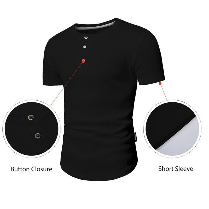 Men's Plain Muscle Slim Fitted Henley Shirts Crewneck T-Shirt