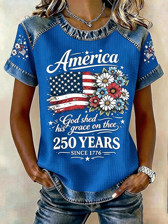 Women's America 250 Years 1776-2026 Print V Neck T-shirt