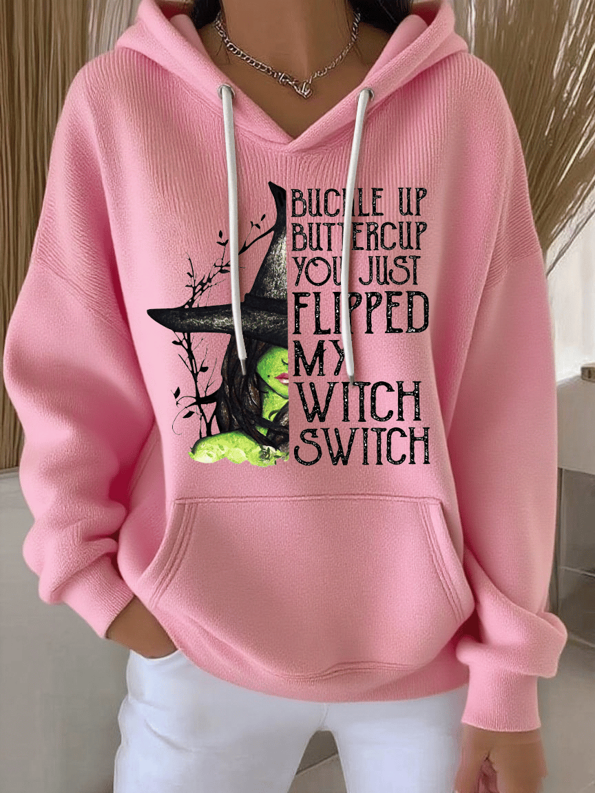 🔥Buy 2 Get 10% Off🔥Women's Buckle Up Buttercup You Just Flipped My Witch Switch Print Casual Hooded Sweatshirt