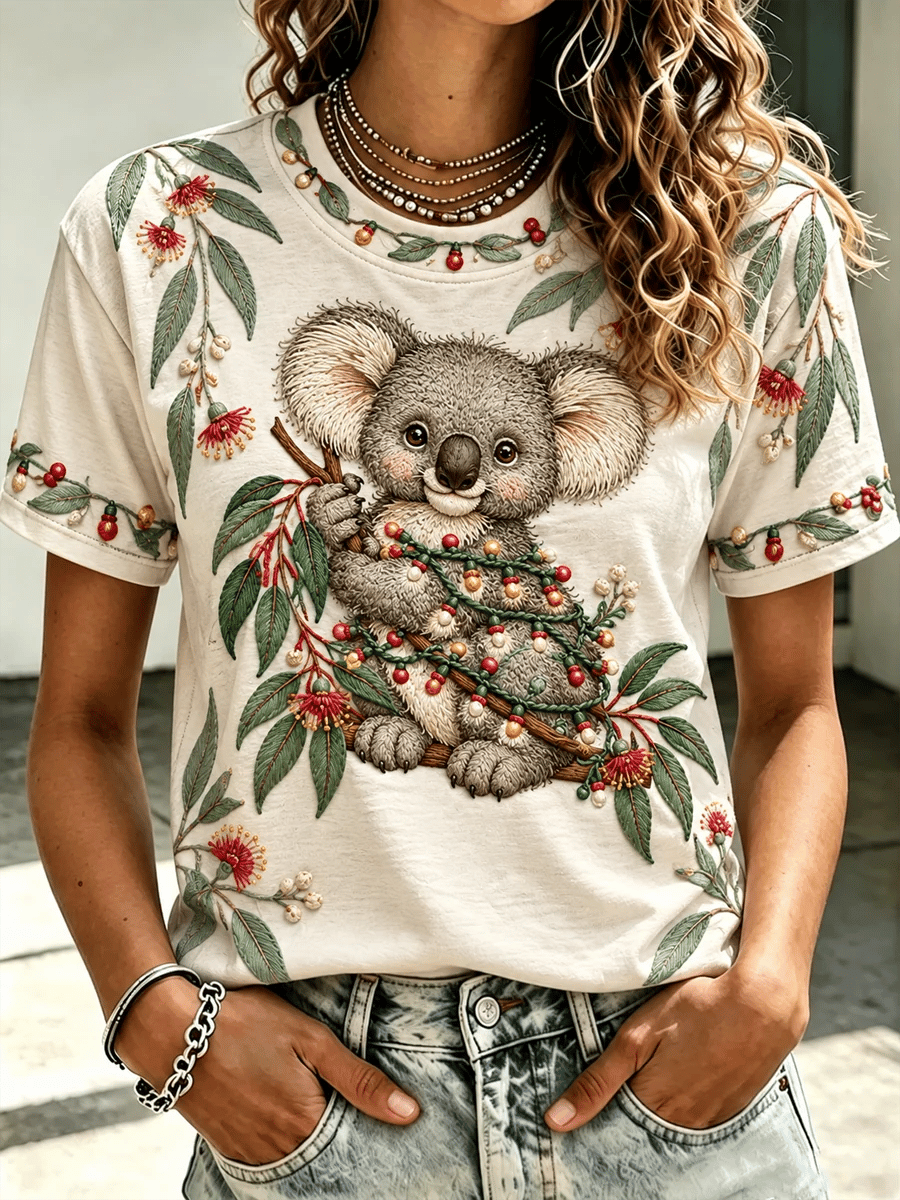 Women's Australian Christmas Print Short-Sleeve T-Shirt