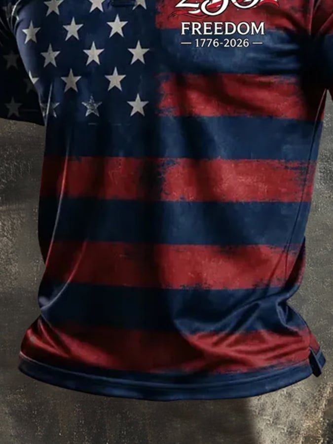 Men's Retro "Patriot" Color-Block Short-Sleeve Polo Shirt