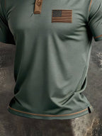 Men's Retro Patriot Color Block Polo Collar Short Sleeve