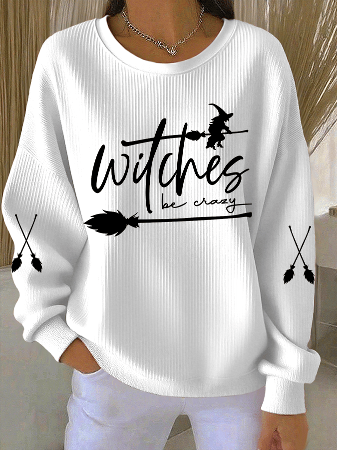 🔥HOT SALE🔥Women's Witch Be Crazy Print Knit Crew Neck Long Sleeve Top