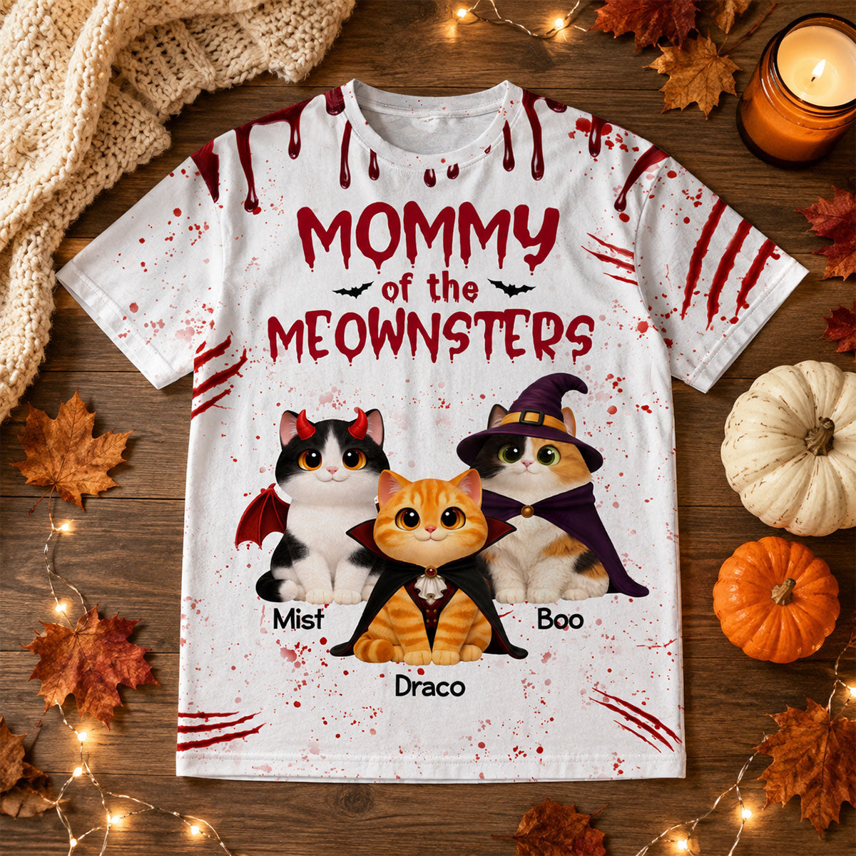 Horror Theme Mommy Daddy Of The Meownsters Cats - Personalized Shirt - Halloween Gift For Cat Lovers