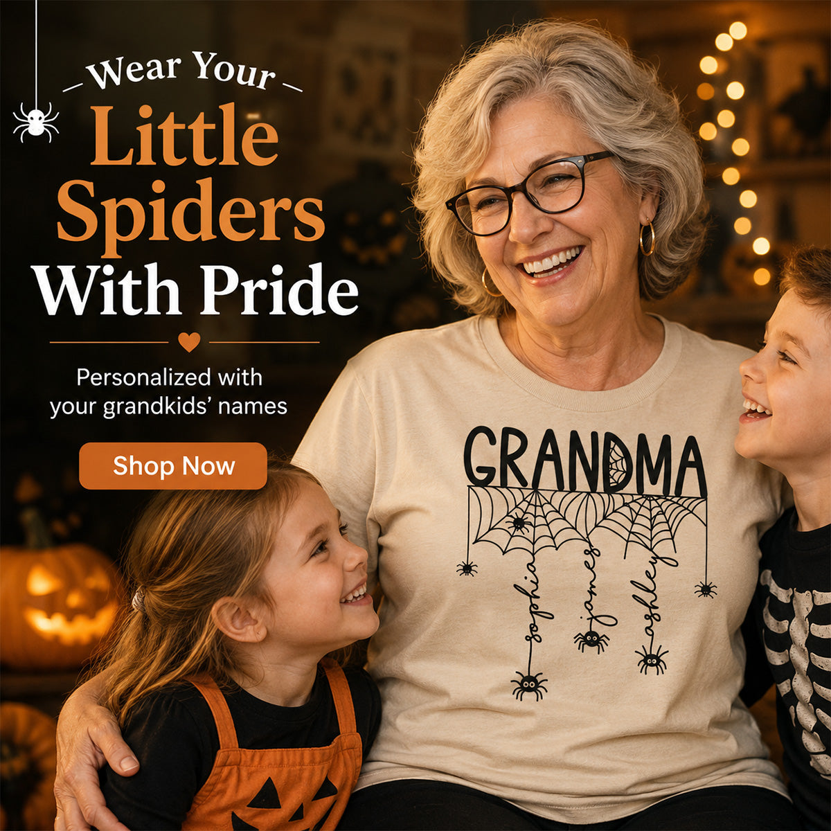 Halloween Grandma Mom Spooky Spiders - Personalized Shirt
