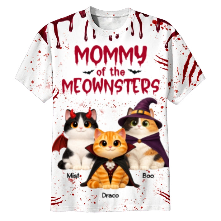 Horror Theme Mommy Daddy Of The Meownsters Cats - Personalized Shirt - Halloween Gift For Cat Lovers