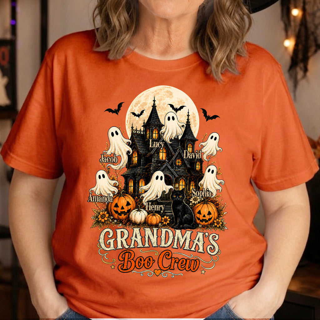 Grandma's Boo Crew Halloween Haunted House - Personalized Light Color Shirt - Gift for Grandma