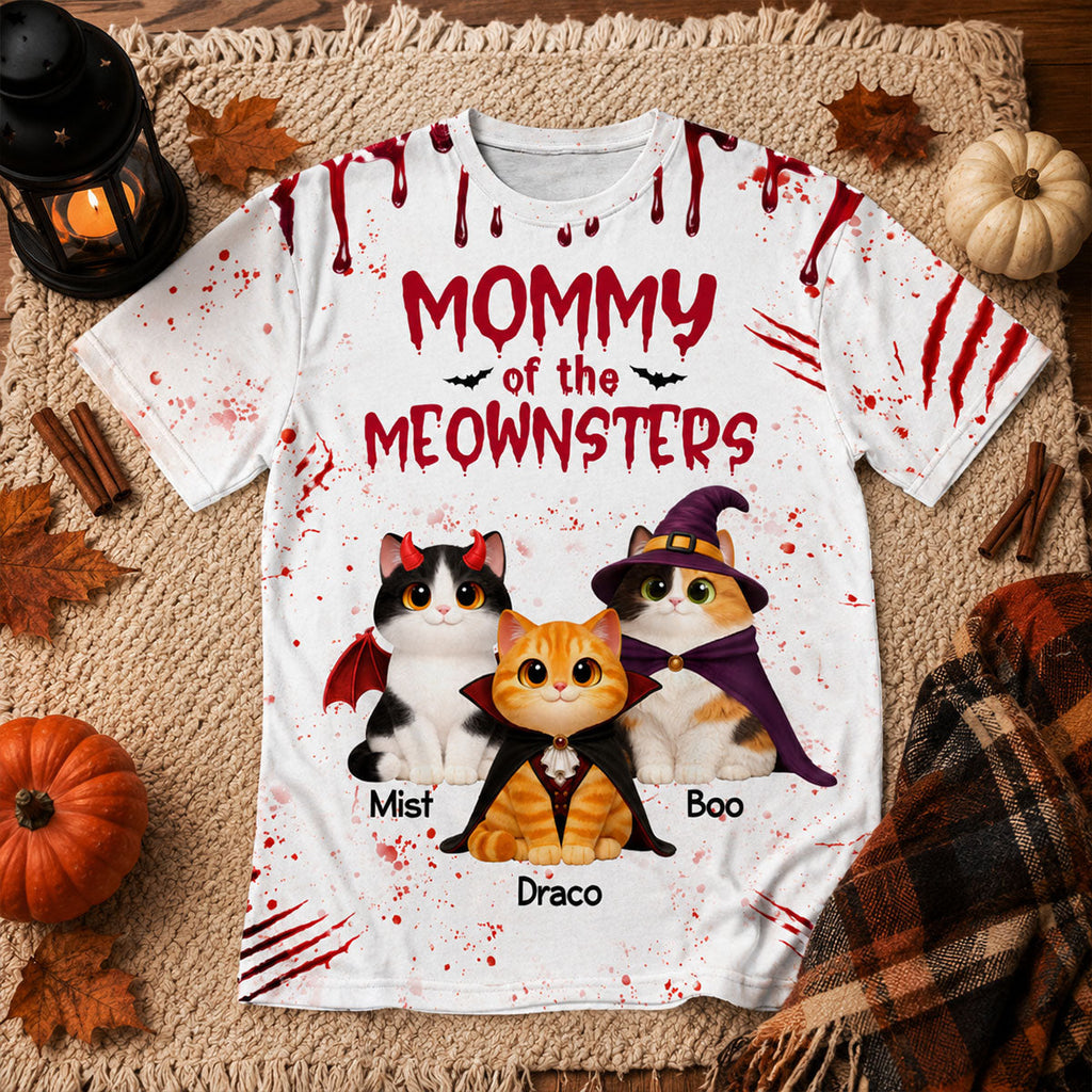 Horror Theme Mommy Daddy Of The Meownsters Cats - Personalized Shirt - Halloween Gift For Cat Lovers