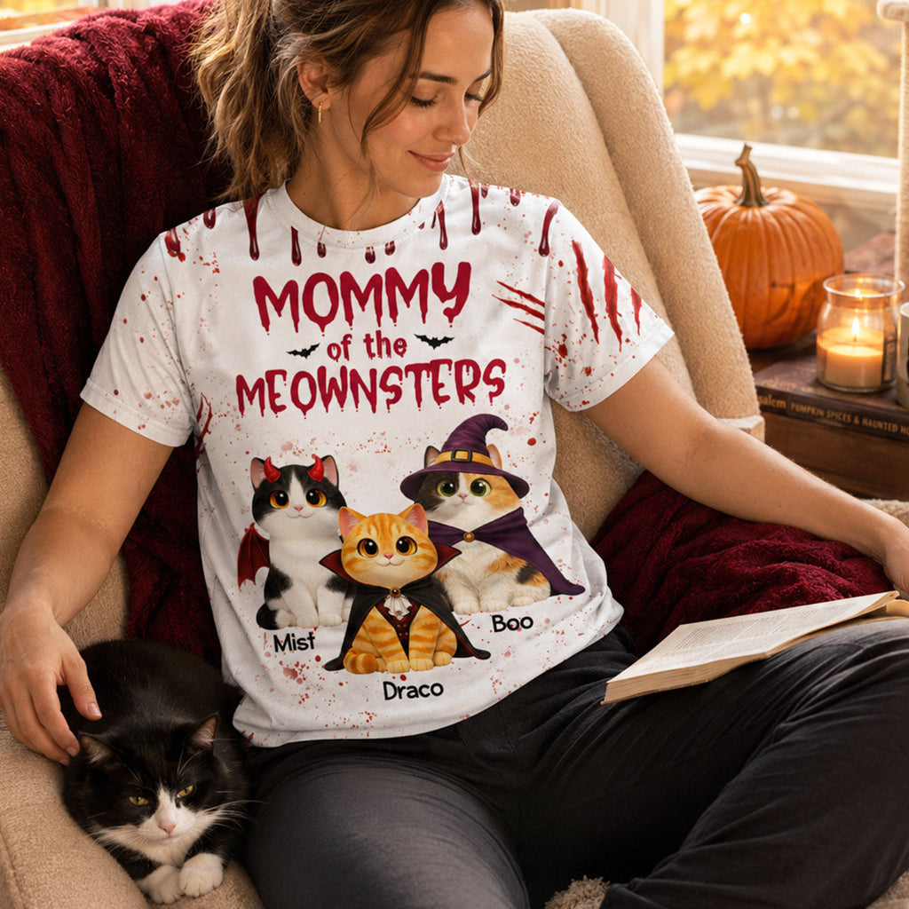 Horror Theme Mommy Daddy Of The Meownsters Cats - Personalized Shirt - Halloween Gift For Cat Lovers