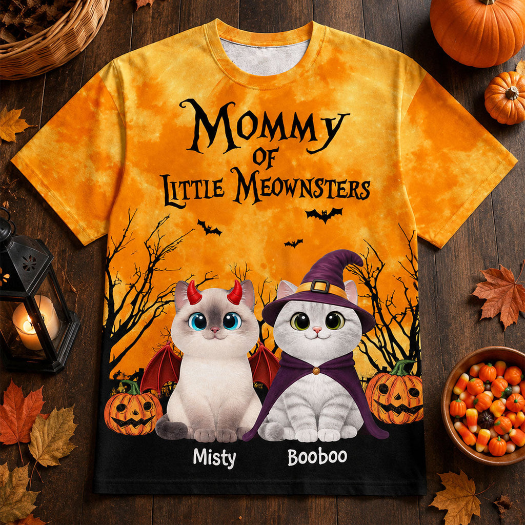 Halloween Theme Mommy Daddy Of The Meownsters Cats - Personalized Shirt - Halloween Gift For Cat Lovers