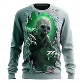 Halloween Men's Zombies Sweatshirt Punk Party Gothic Long Sleeve Crew Neck Vacation Red Blue Green Crewneck 3D All Seasons Designer S M L XL XXL XXXL