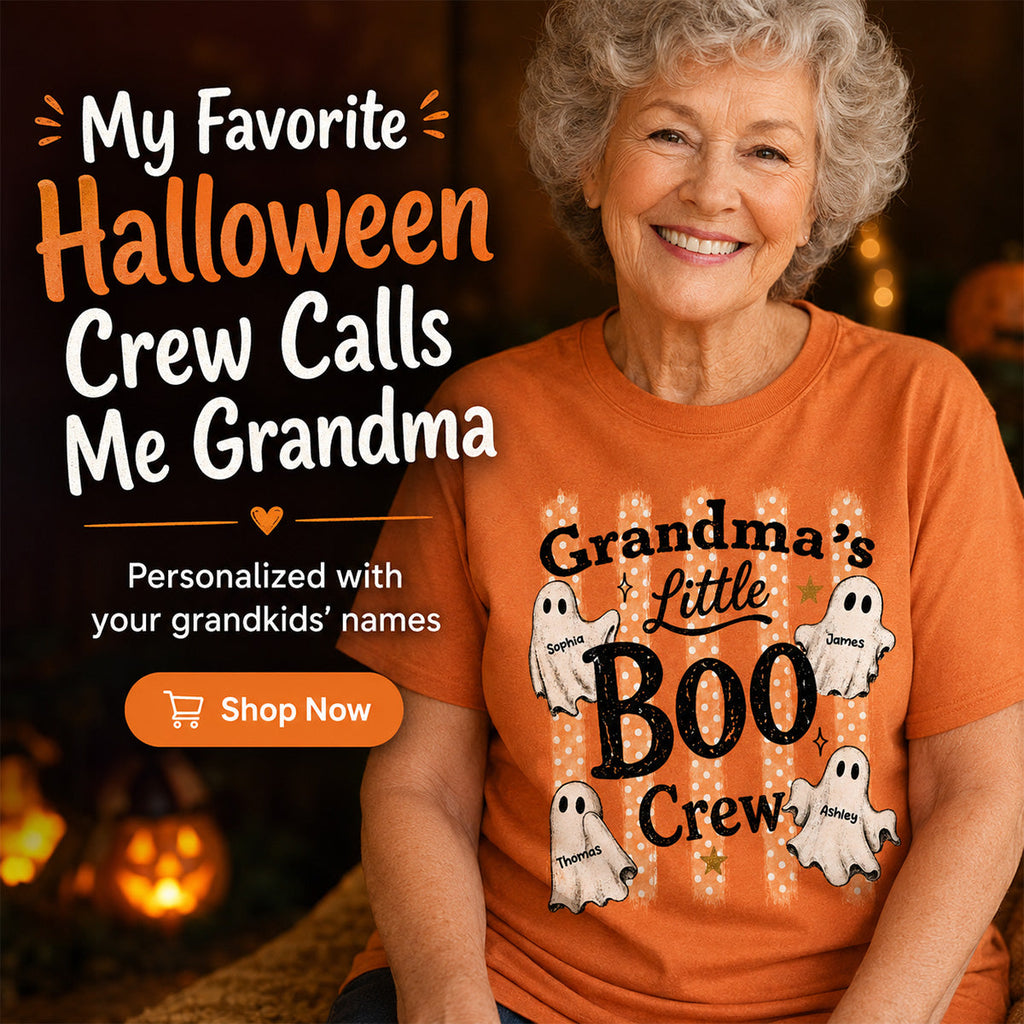 Grandma's Boo Crew Polka Dot Stripes - Personalized Shirt - Perfect Halloween Costume for Grandma