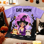 Halloween Theme Spooky Cat Mom Witch - Personalized Shirt - Halloween Gift For Cat Lovers