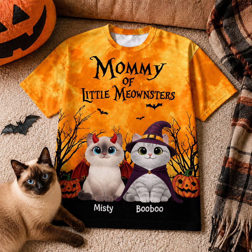 Halloween Theme Mommy Daddy Of The Meownsters Cats - Personalized Shirt - Halloween Gift For Cat Lovers