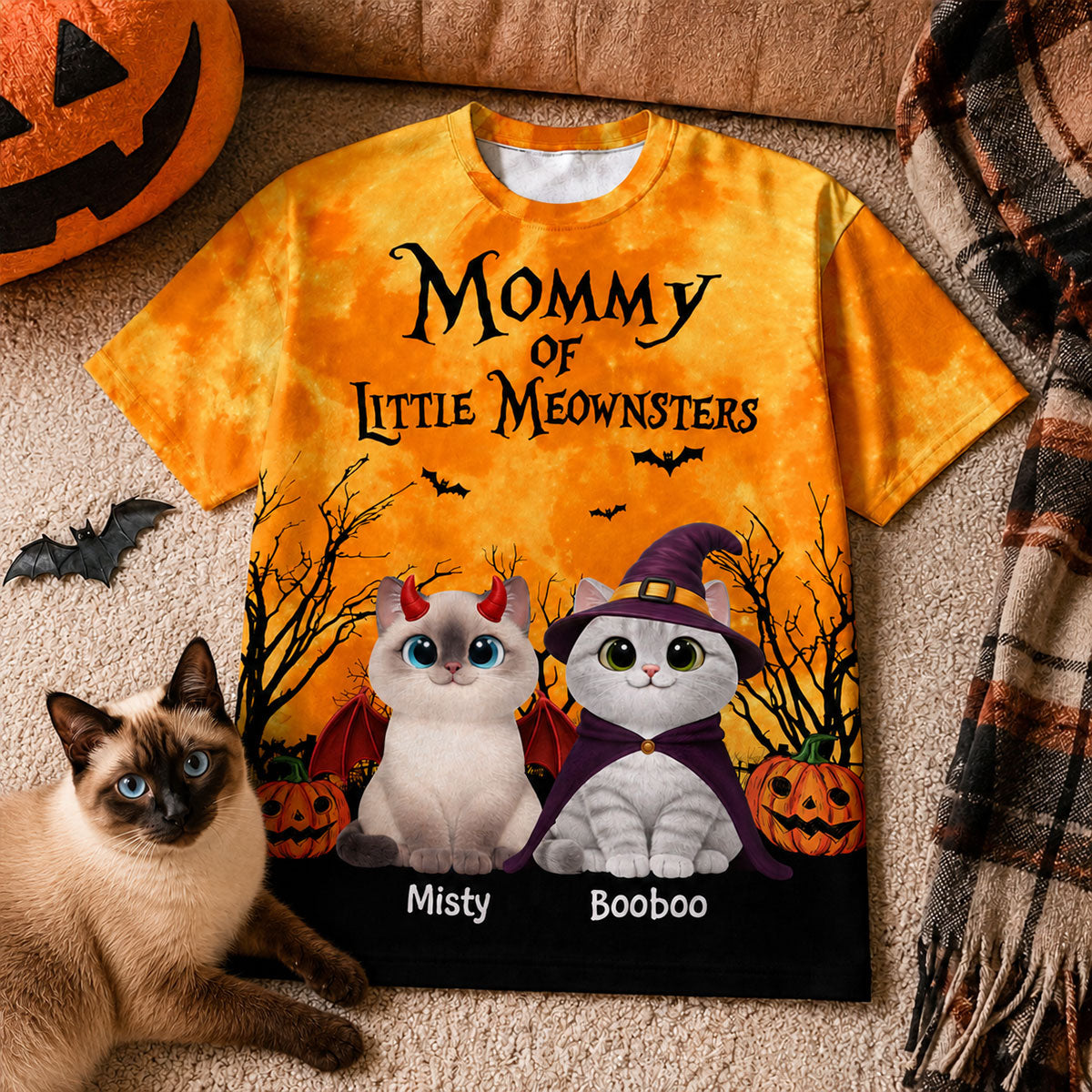 Halloween Theme Mommy Daddy Of The Meownsters Cats - Personalized Shirt - Halloween Gift For Cat Lovers