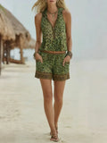 Women's Retro Leopard Art Print Hooded Casual Top And Pants Suits