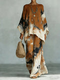 Women's Vintage Art Comfortable Loose Cotton Linen Wide-leg Pants Two-piece Set