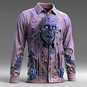 Halloween Men's Optical Illusion Zombies Horror Shirt Button Up Shirt Long Sleeve Dark Punk Gothic Style Outdoor Holiday Summer Spring Turndown 3D Print Collared Shirts Blue Purple Green