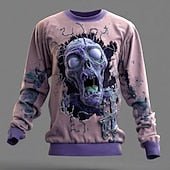 Halloween Men's Zombies 3D Sweatshirt Punk Party Gothic Long Sleeve Crew Neck Vacation Light Green Purple Green Crewneck 3D All Seasons Designer S M L XL XXL XXXL