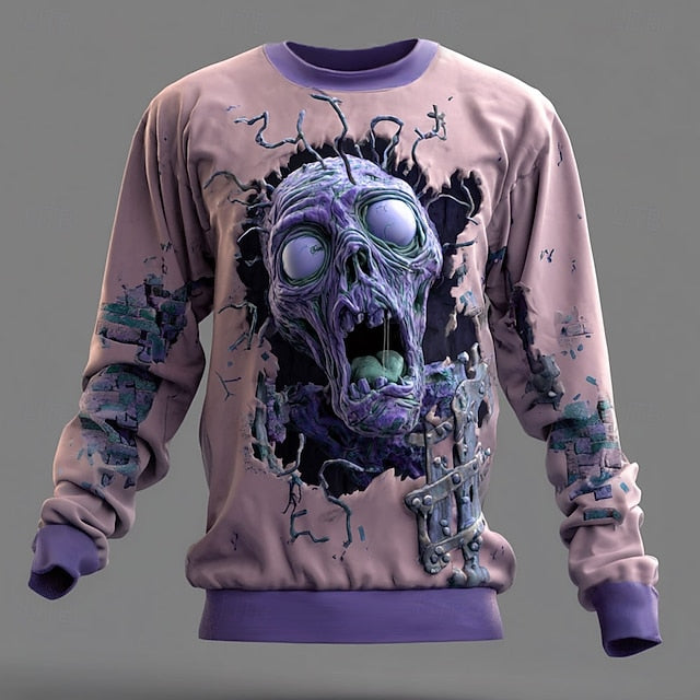 Halloween Men's Zombies 3D Sweatshirt Punk Party Gothic Long Sleeve Crew Neck Vacation Light Green Purple Green Crewneck 3D All Seasons Designer S M L XL XXL XXXL