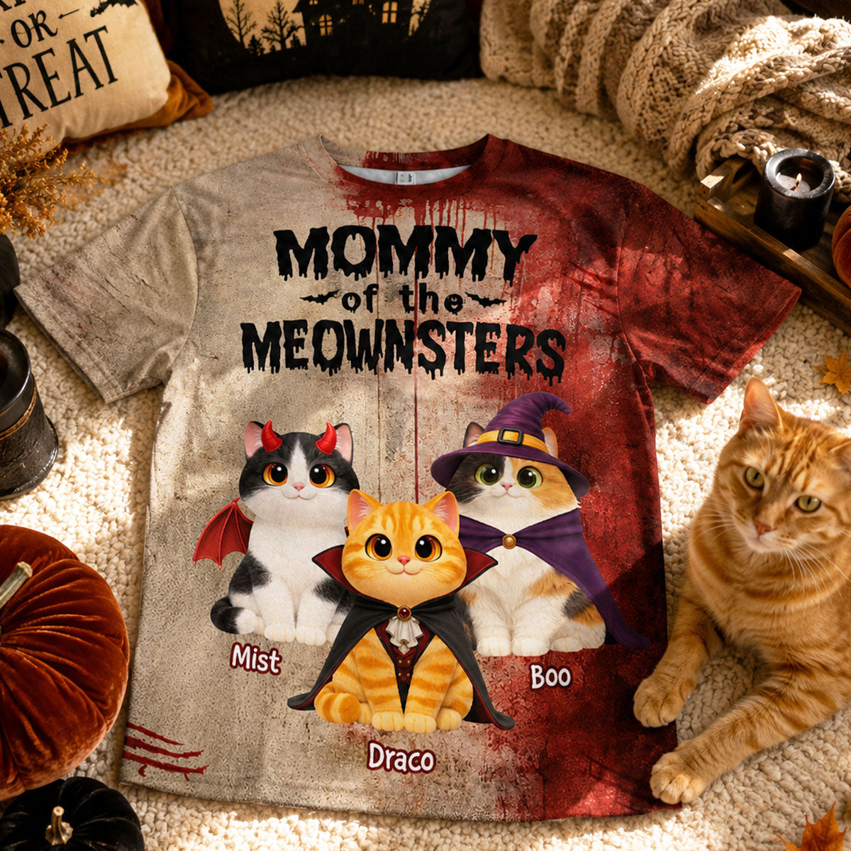 Mommy Daddy Of The Meownsters Cats - Personalized Shirt - Halloween Gift For Cat Lovers