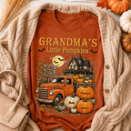 Retro Vintage Farmhouse Halloween Town Style Grandma's Little Pumpkins Truck - Personalized Shirt - Halloween Gift For Grandma