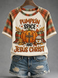 Women's Pumpkin Spice And Jesus Christ Print Casual Tee