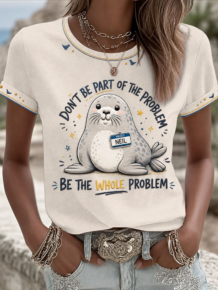 Women's Funny Neil The Seal Printed T-shirt