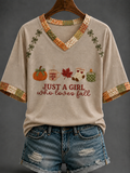Women's Autumn V-neck Off-shoulder Short-sleeved T-shirt