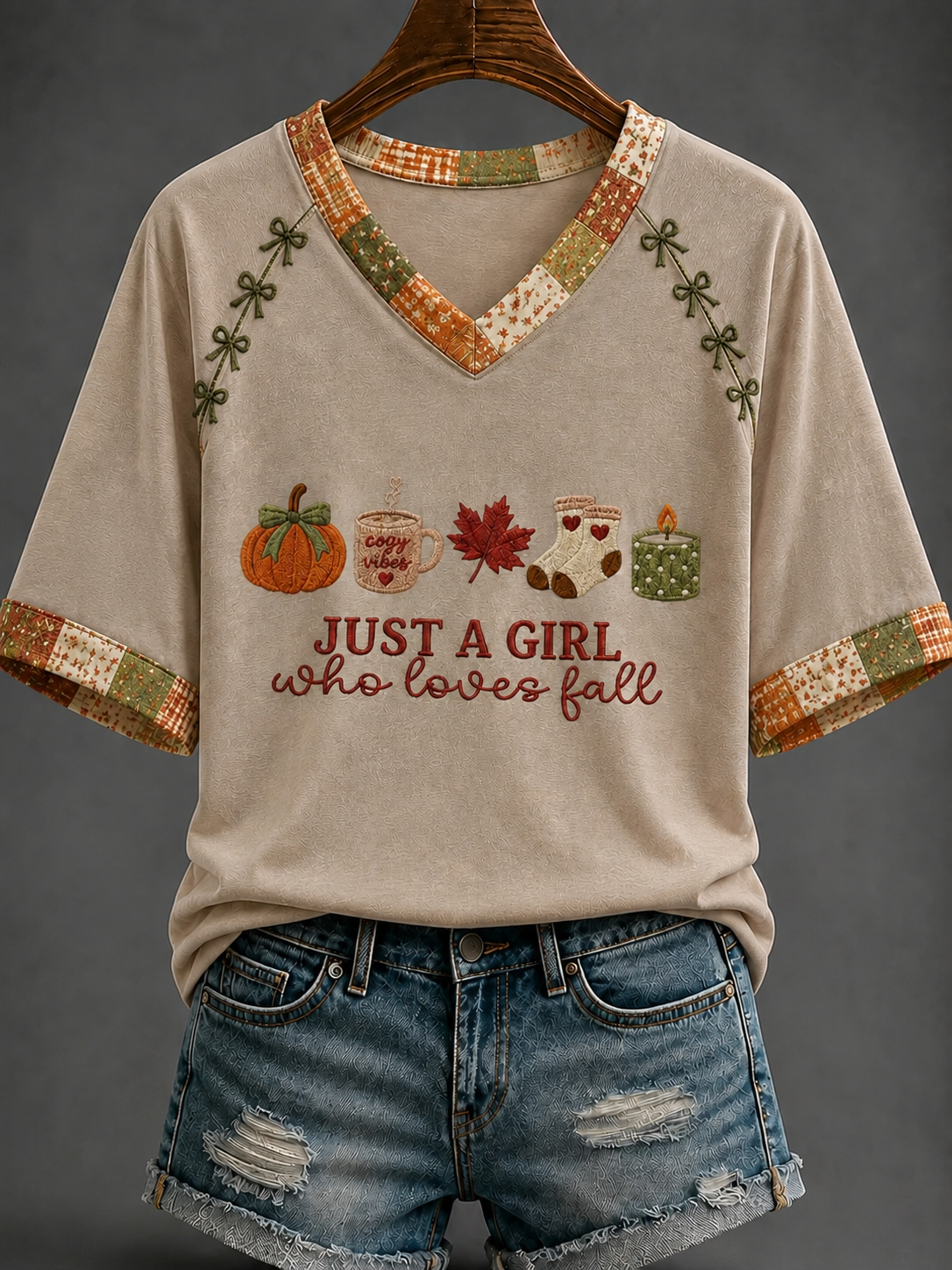 Women's Autumn V-neck Off-shoulder Short-sleeved T-shirt