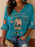Women's Puerto Rico Art Printed Linen Tops