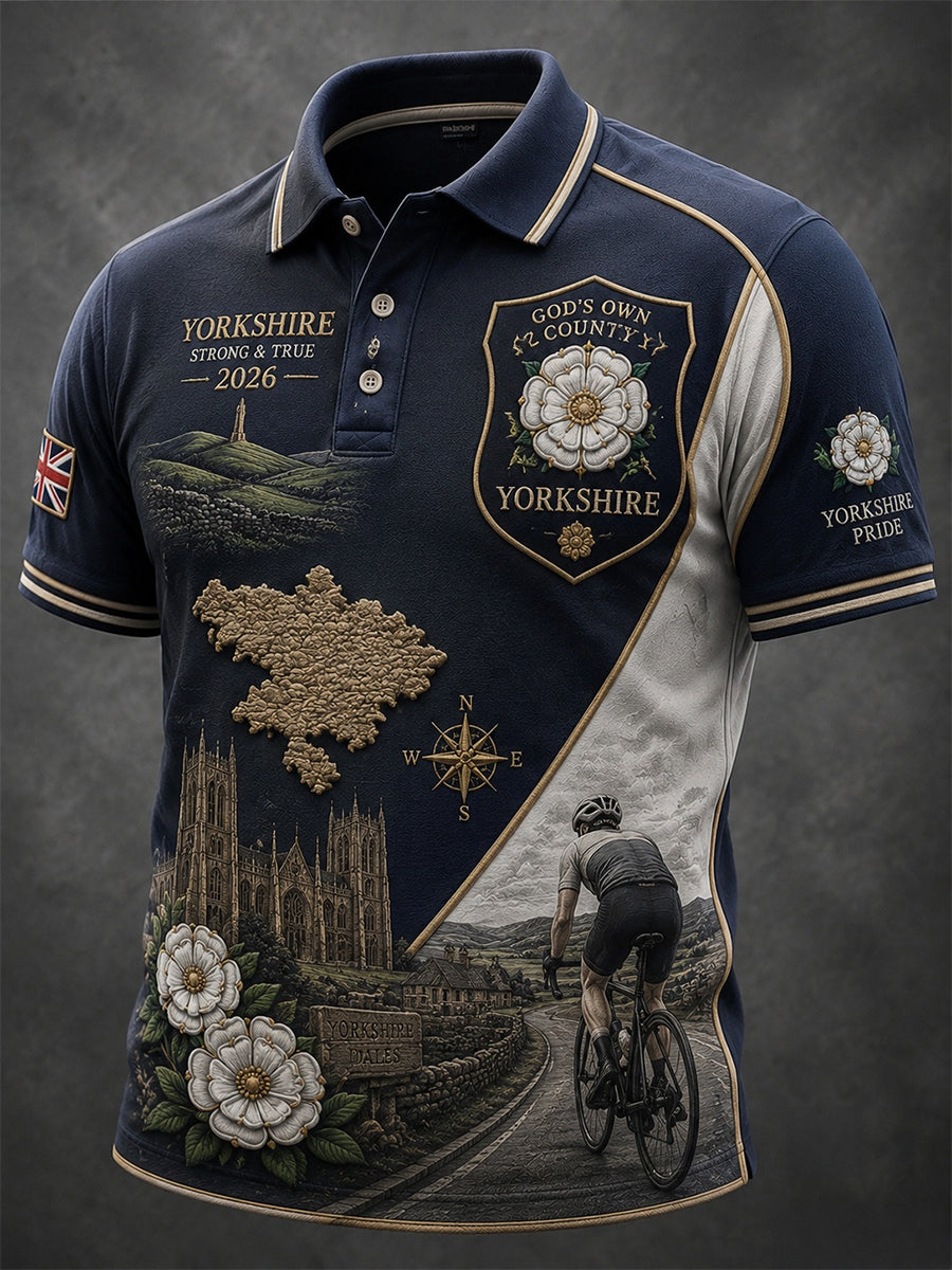 Men's Yorkshire Day White Roses Art Printed Casual Tops
