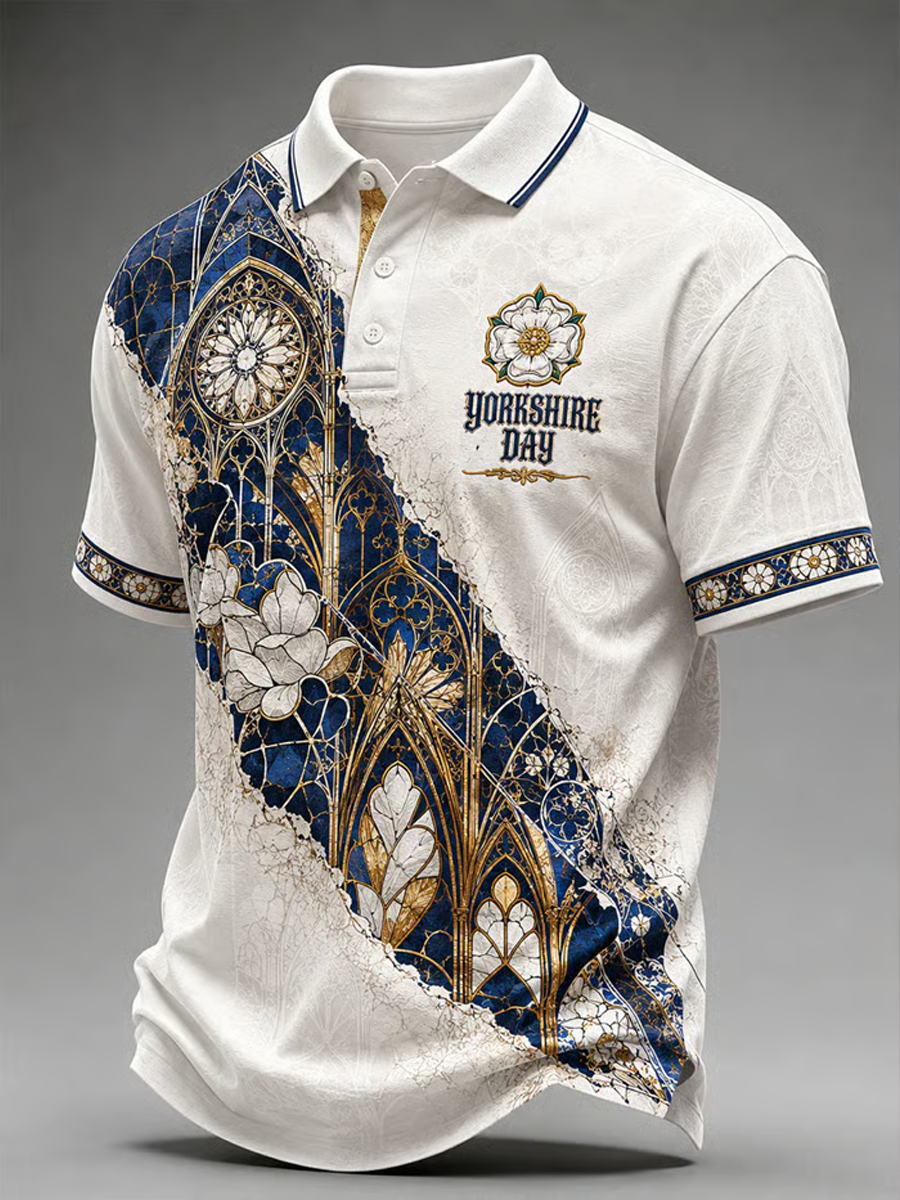 Men's Yorkshire Day White Roses Art Printed polo shirt