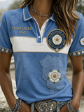 Women's Yorkshire Day White Roses Art Printed polo T-shirt