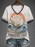 Women's Yorkshire Day England V-Neck Off-Shoulder Short-Sleeved T-Shirt