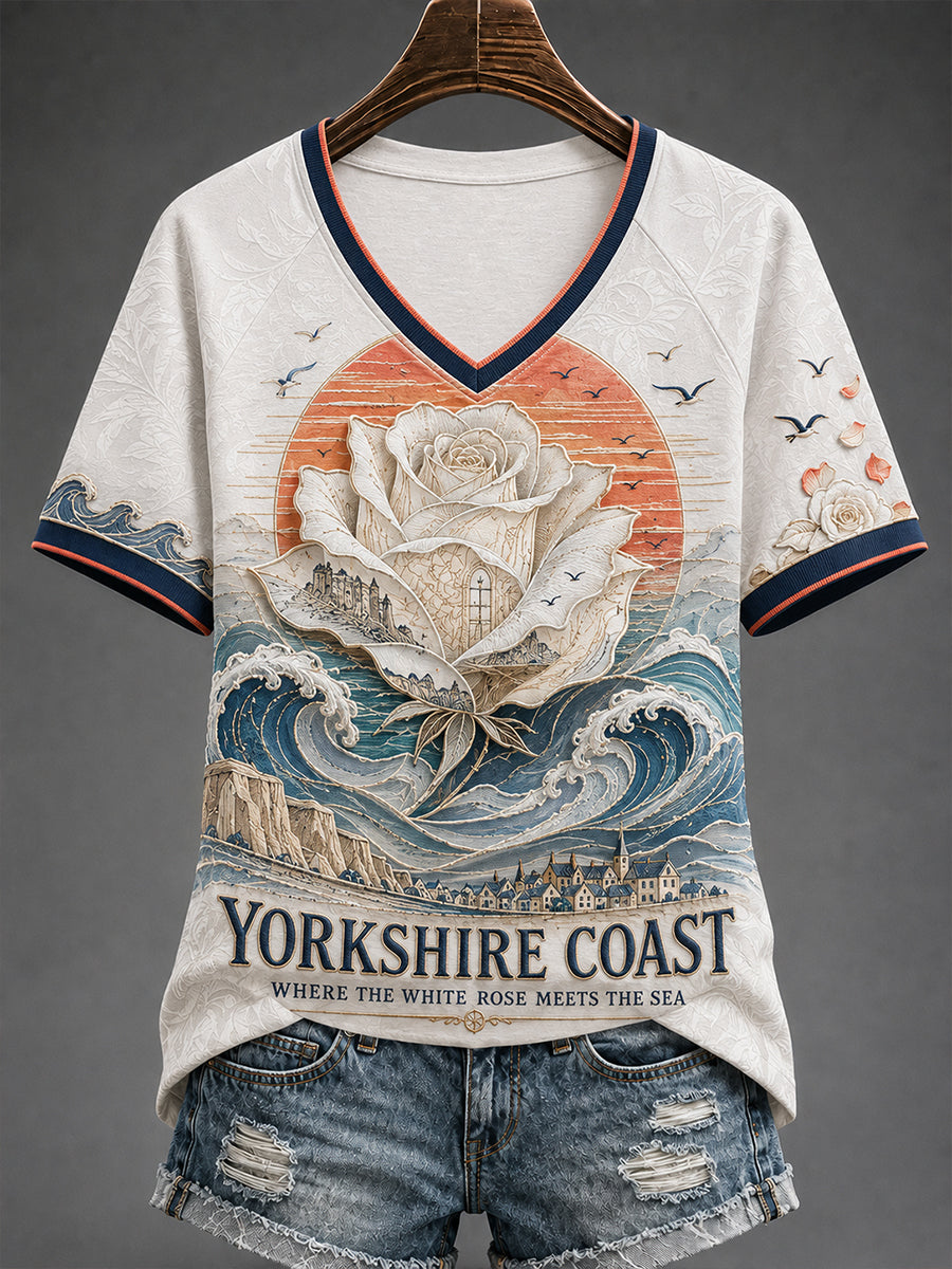 Women's Yorkshire Day England V-Neck Off-Shoulder Short-Sleeved T-Shirt