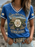 Women's Yorkshire Day White Roses Art Printed short-sleeved T-shirt